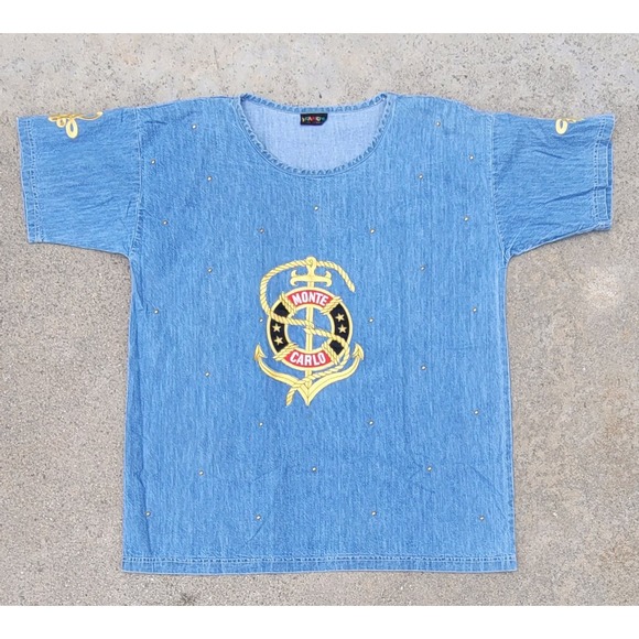 L.A. Fancy Los Angeles Tops - Vtg L.A. Fancy Los Angeles Monte Carlo Studded Denim Shirt